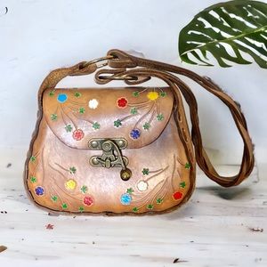 Super Retro 70s Custom Leather Purse • Stamped Painted Leather